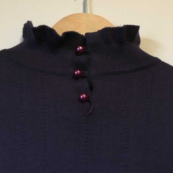 Plum Ribbed Balloon Sleeve Knit Mock Neck Frilly Sweater - Picture 10 of 16